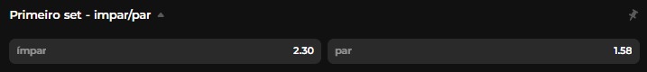 Exemplo do mercado Primeiro set Ímpar/Par na plataforma