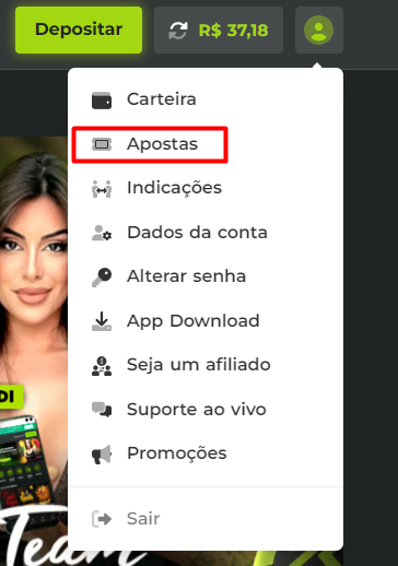 Tela do histórico de apostas na plataforma